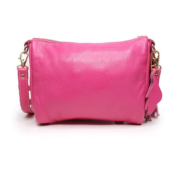 Roots Canada Small Leather Shoulder Bag Pink Pebble Crossbody Tassel Detail - Picture 3 of 12